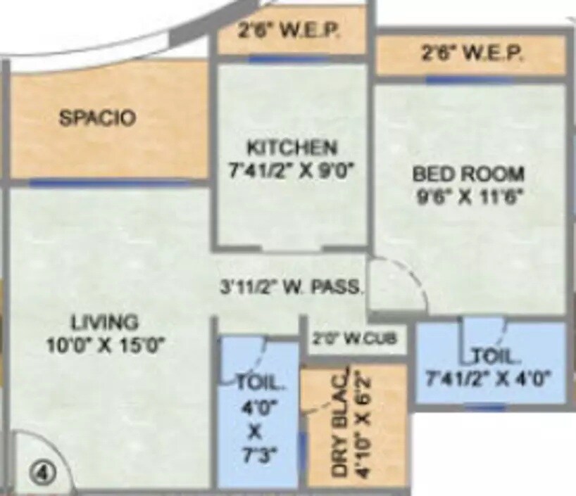 Floor plan of 1 BHK 393 Sq. Ft. Apartment in Mehta Amrut Pearl, Thane