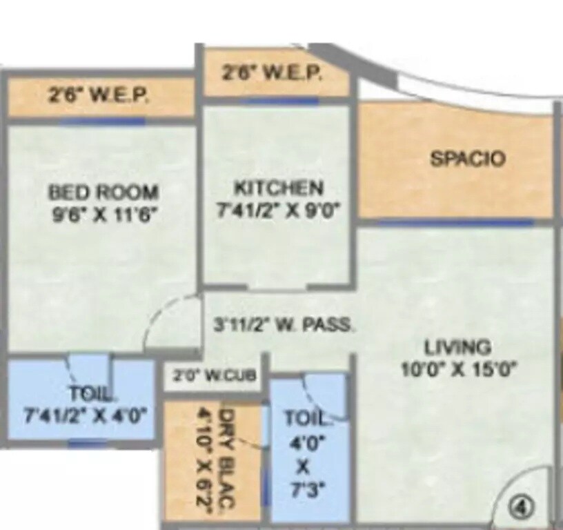 Floor plan of 1 BHK 423 Sq. Ft. Apartment in Mehta Amrut Pearl, Thane