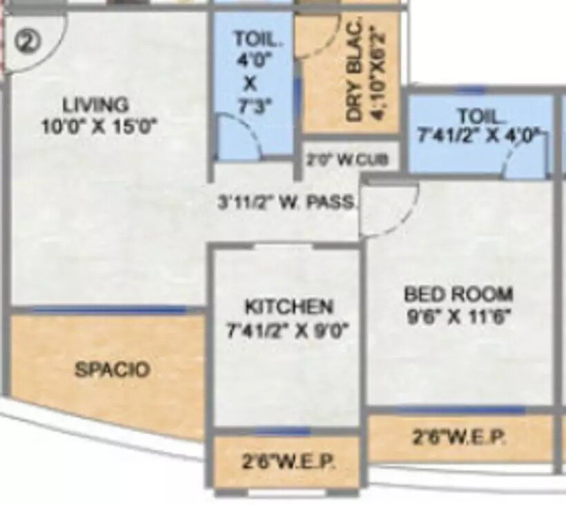 Floor plan of 1 BHK 397 Sq. Ft. Apartment in Mehta Amrut Pearl, Thane