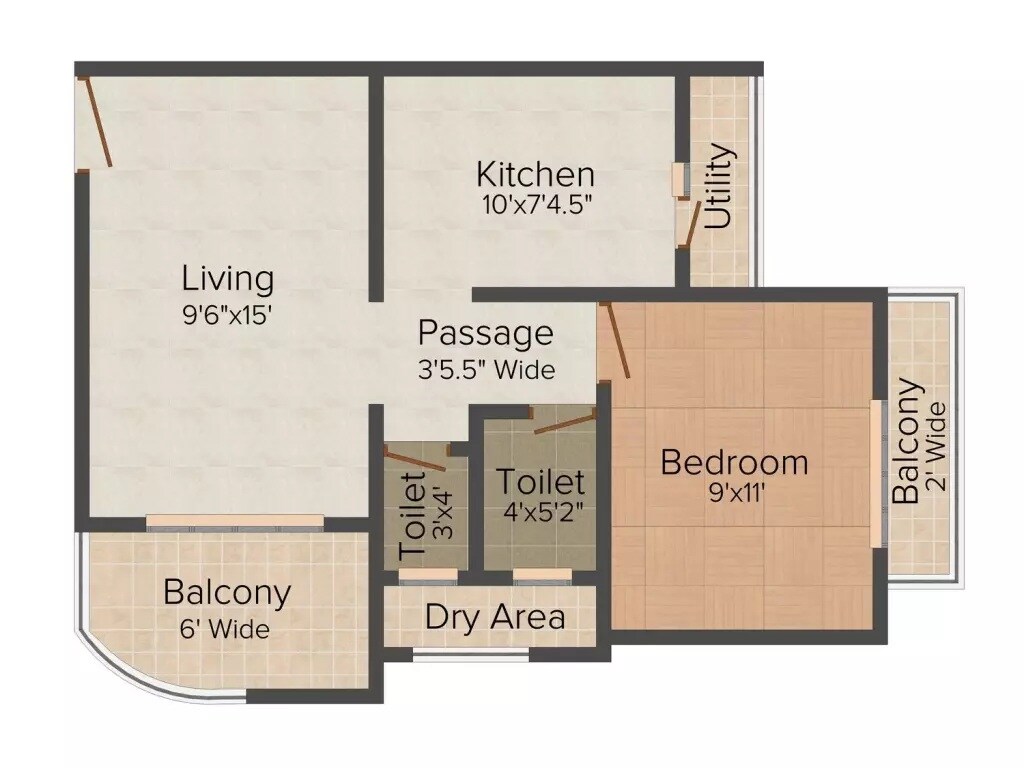Floor plan of 1 BHK 399 Sq. Ft. Apartment in Mehta Amrut Pearl, Thane