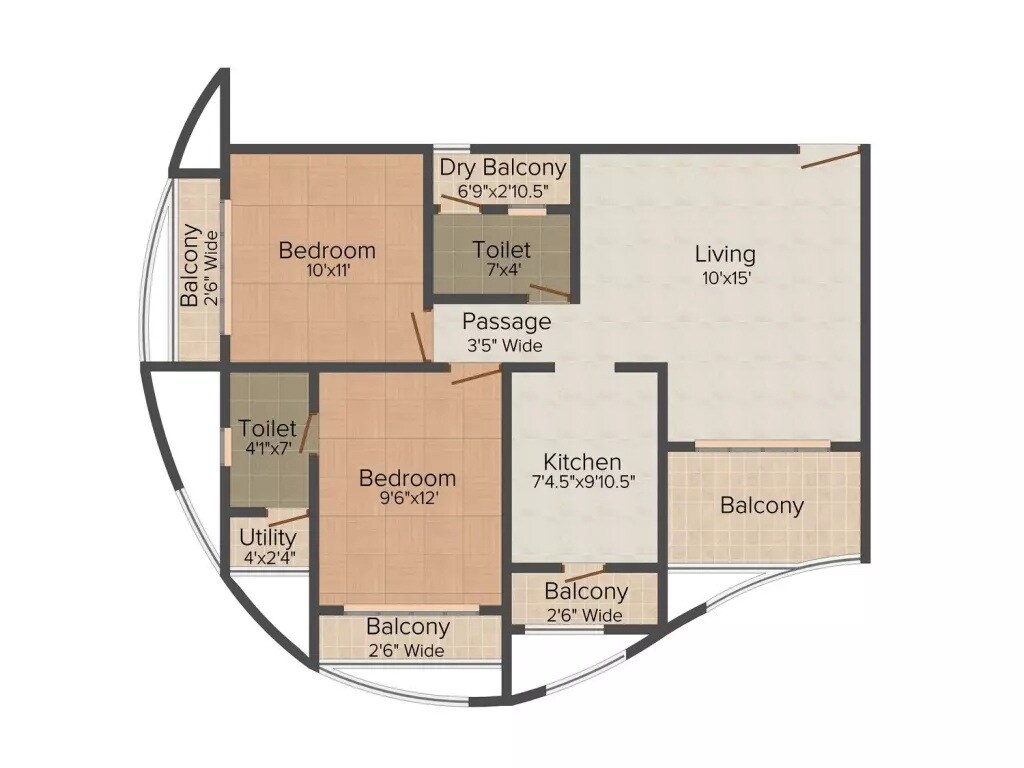Floor plan of 2 BHK 507 Sq. Ft. Apartment in Mehta Amrut Pearl, Thane