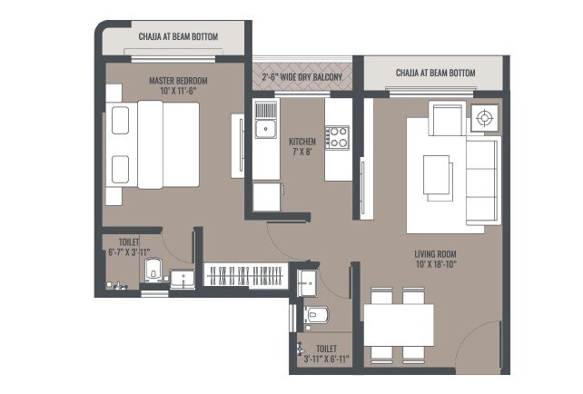Floor plan of 1 BHK 415 Sq. Ft. Apartment in Mehta Cornerstone, Thane