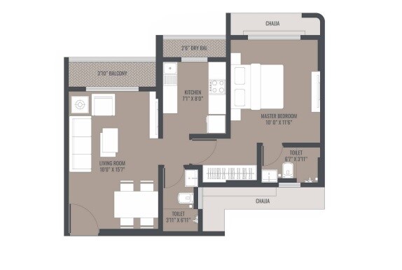 Floor plan of 1 BHK 475 Sq. Ft. Apartment in Mehta Cornerstone, Thane