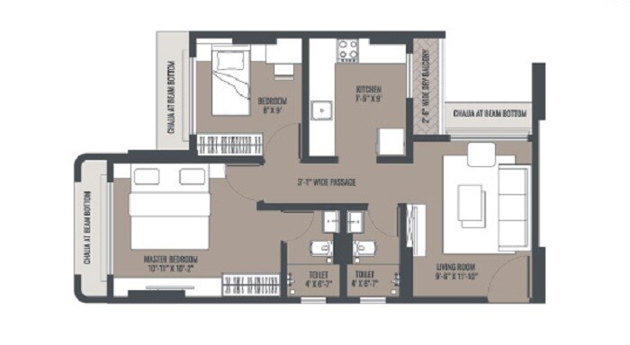 Floor plan of 2 BHK 590 Sq. Ft. Apartment in Mehta Cornerstone, Thane