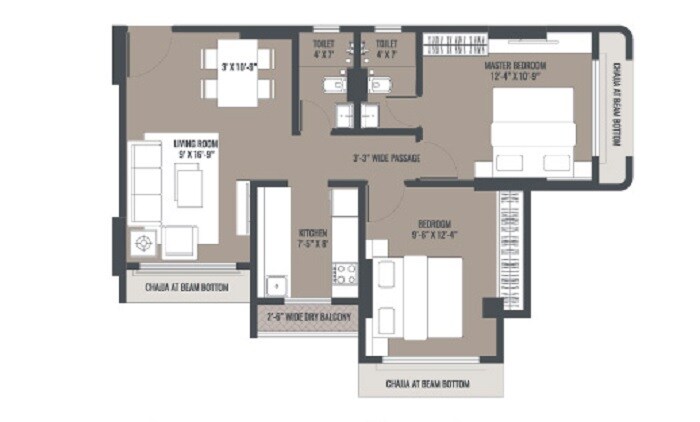 Floor plan of 2 BHK 690 Sq. Ft. Apartment in Mehta Cornerstone, Thane