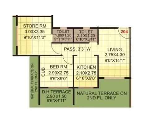 Floor plan of 2 BHK 617 Sq. Ft. Apartment in Metro Aangan, Thane
