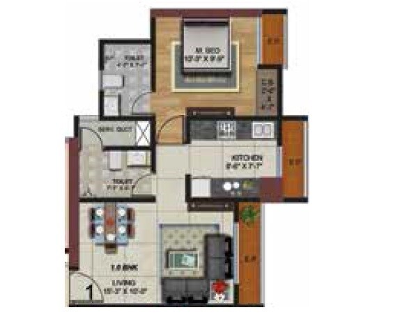 1 BHK 382 Sq. Ft. Apartment