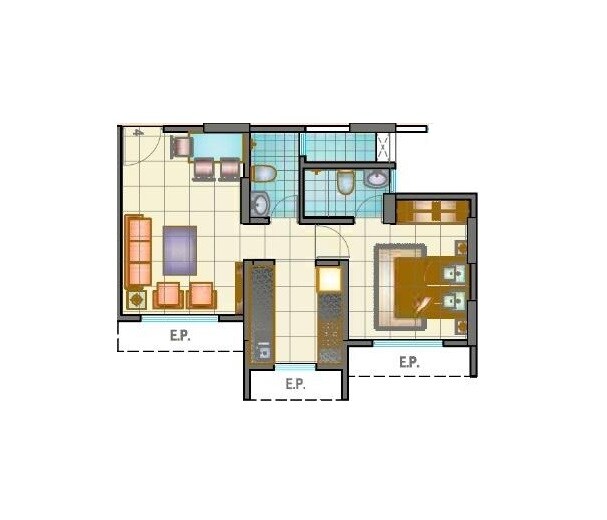 Floor plan of 1 BHK 384 Sq. Ft. Apartment in Metropolis Aquaris Phase 2, Thane