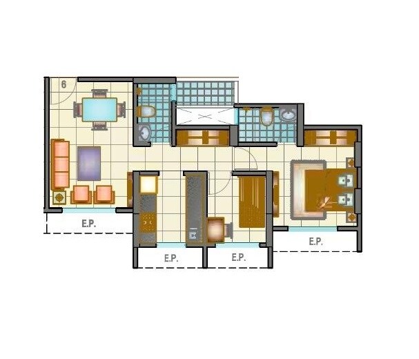 Floor plan of 1 BHK 385 Sq. Ft. Apartment in Metropolis Aquaris Phase 2, Thane