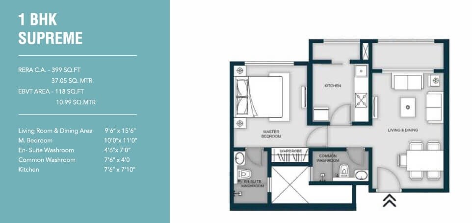Floor plan of 1 BHK 407 Sq. Ft. Apartment in MICL Aaradhya Highpark Project 2 Of Phase 1, Thane