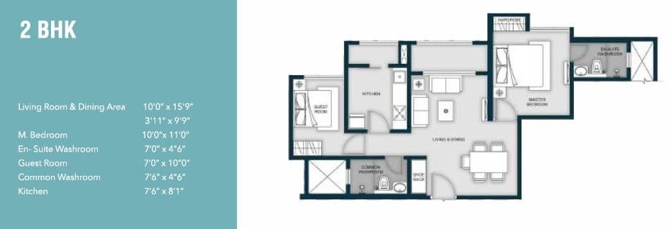 Floor plan of 2 BHK 489 Sq. Ft. Apartment in MICL Aaradhya Highpark Project 2 Of Phase 1, Thane