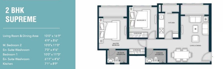 Floor plan of 2 BHK 640 Sq. Ft. Apartment in MICL Aaradhya Highpark Project 2 Of Phase 1, Thane