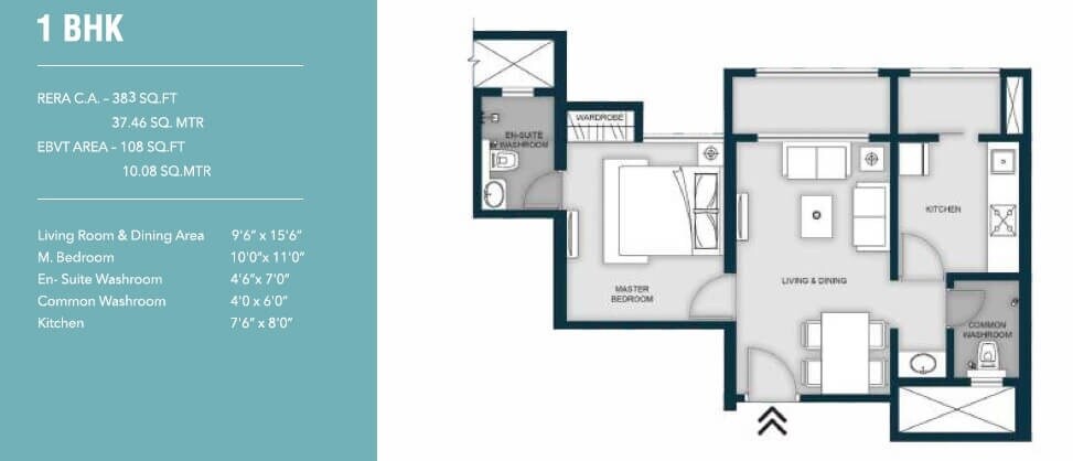 Floor plan of 1 BHK 383 Sq. Ft. Apartment in MICL Monteverde, Thane