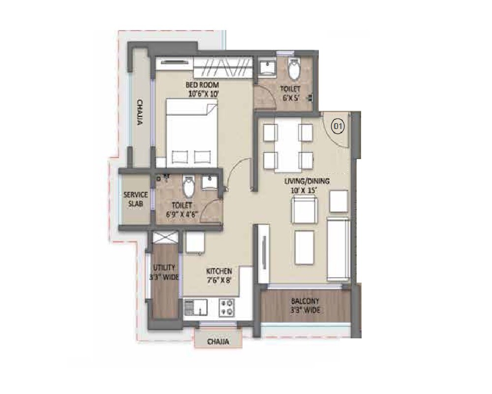 Floor plan of 1 BHK 423 Sq. Ft. Apartment in Midtown Adam, Thane