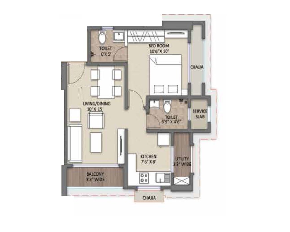 Floor plan of 1 BHK 487 Sq. Ft. Apartment in Midtown Adam, Thane