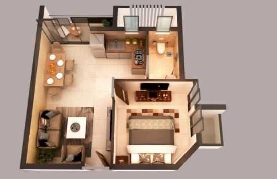 Floor plan of 1 BHK 321 Sq. Ft. Apartment in Mirador Prangan, Thane