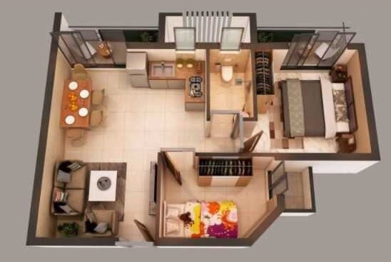 Floor plan of 1 BHK 425 Sq. Ft. Apartment in Mirador Prangan, Thane