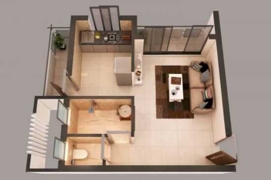 Floor plan of 263 Sq. Ft. Studio in Mirador Prangan, Thane