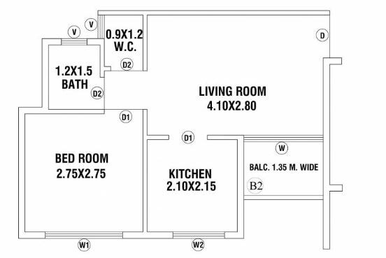 Floor plan of 1 BHK 381 Sq. Ft. Apartment in Mirador Utsaav, Thane