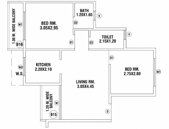Floor plan of 2 BHK 510 Sq. Ft. Apartment in Mirador Utsaav, Thane