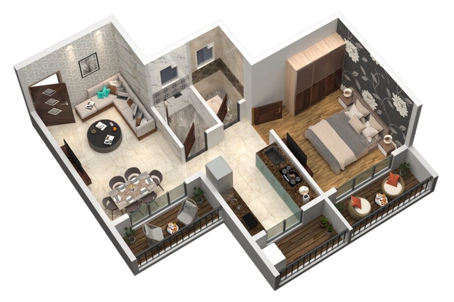 Floor plan of 1 BHK 420 Sq. Ft. Apartment in Mitra Jay Ramdarshan CHS, Thane