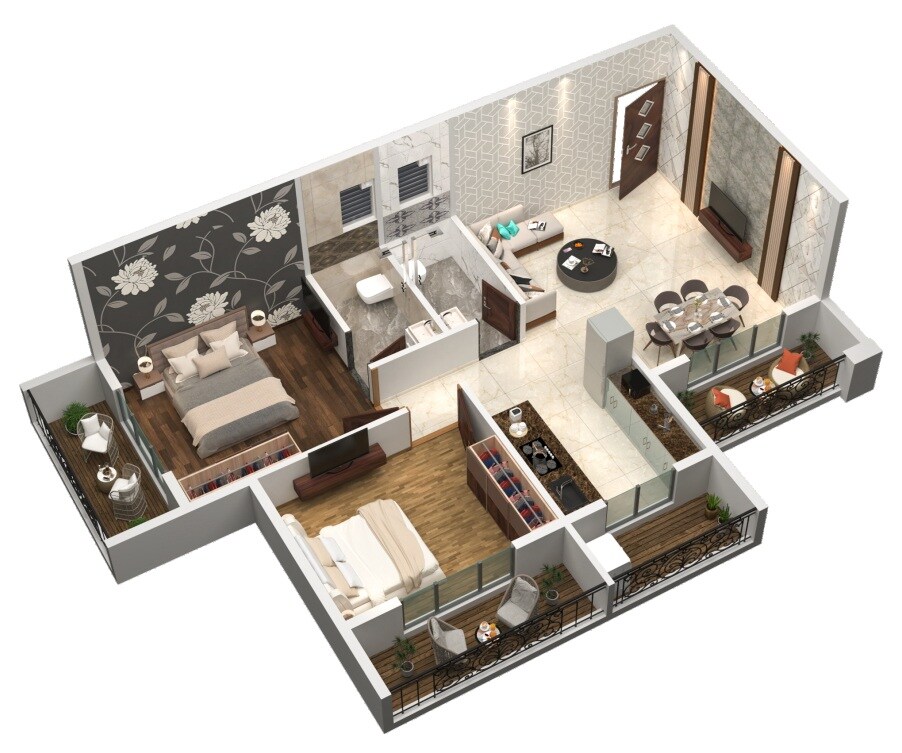 Floor plan of 2 BHK 649 Sq. Ft. Apartment in Mitra Jay Ramdarshan CHS, Thane