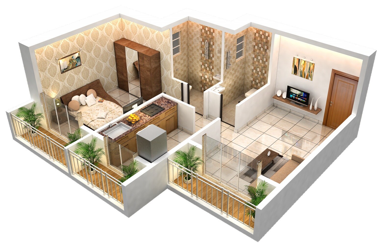 Floor plan of 1 BHK 411 Sq. Ft. Apartment in Mitra Sai Girnar CHS, Thane