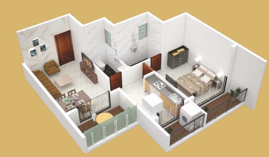 Floor plan of 1 BHK 510 Sq. Ft. Apartment in Mitra Sai Pearl, Thane
