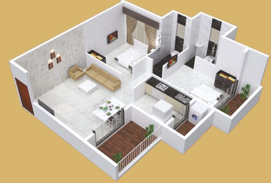 Floor plan of 2 BHK 771 Sq. Ft. Apartment in Mitra Sai Pearl, Thane