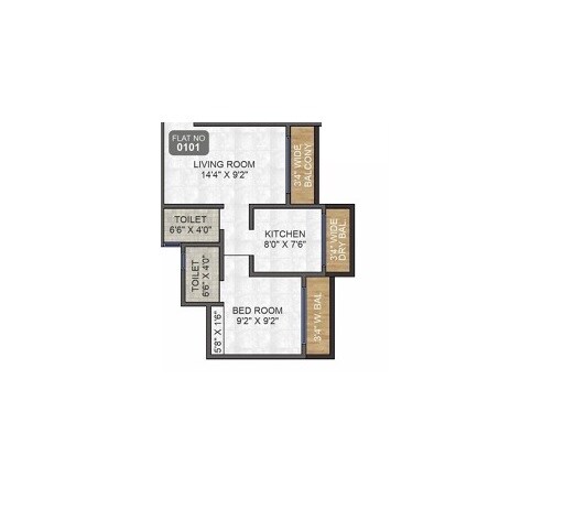 Floor plan of 1 BHK 423 Sq. Ft. Apartment in MM Sai Narayana Residency, Thane