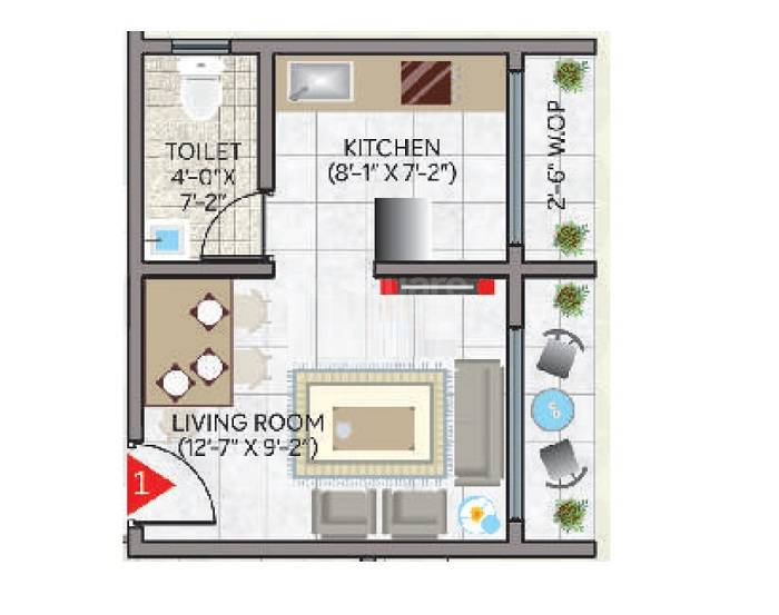 Floor plan of 207 Sq. Ft. Studio in MM Sai Platinum Residency, Thane