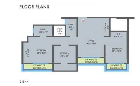 Floor plan of 2 BHK 510 Sq. Ft. Apartment in MM Valley, Thane