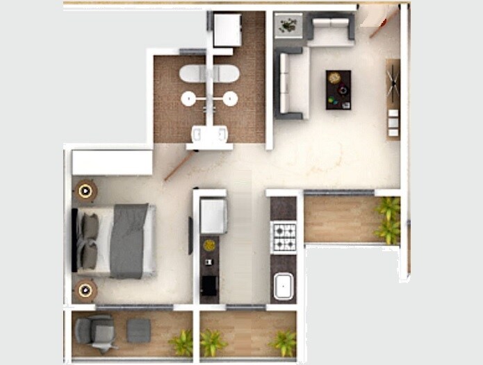 Floor plan of 1 BHK 385 Sq. Ft. Apartment in Mohan Alcoves, Thane