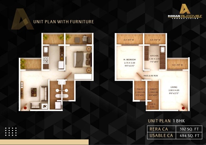 Floor plan of 1 BHK 392 Sq. Ft. Apartment in Mohan Alcoves, Thane