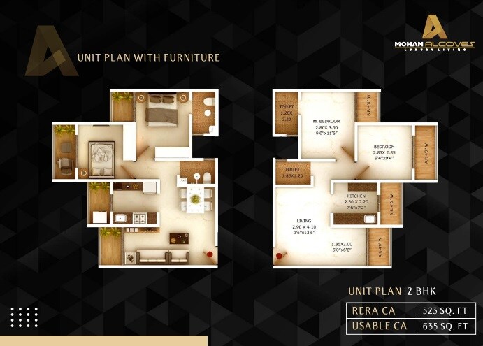 Floor plan of 2 BHK 523 Sq. Ft. Apartment in Mohan Alcoves, Thane