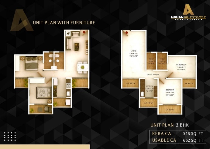Floor plan of 2 BHK 548 Sq. Ft. Apartment in Mohan Alcoves, Thane