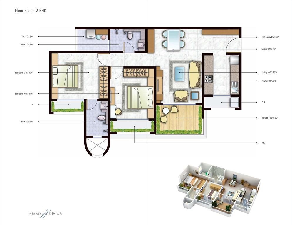 2 BHK 557 Sq. Ft. Apartment