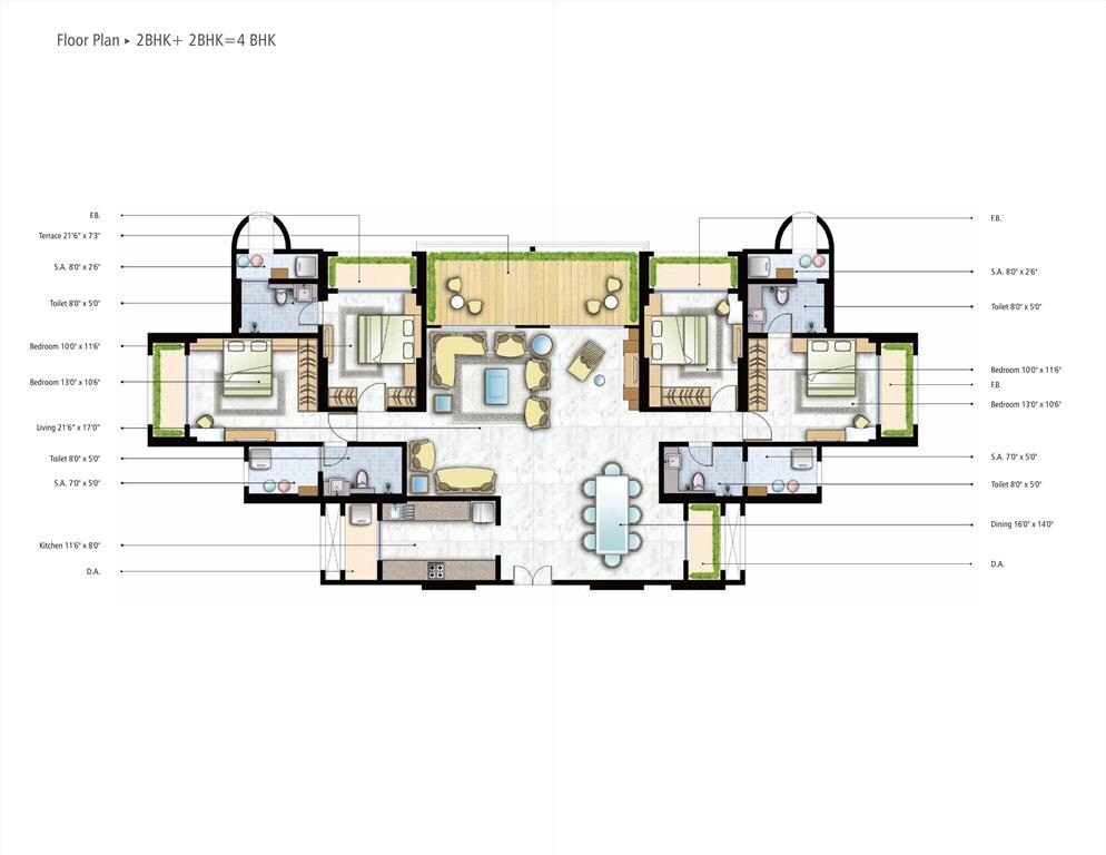 4 BHK 1160 Sq. Ft. Apartment