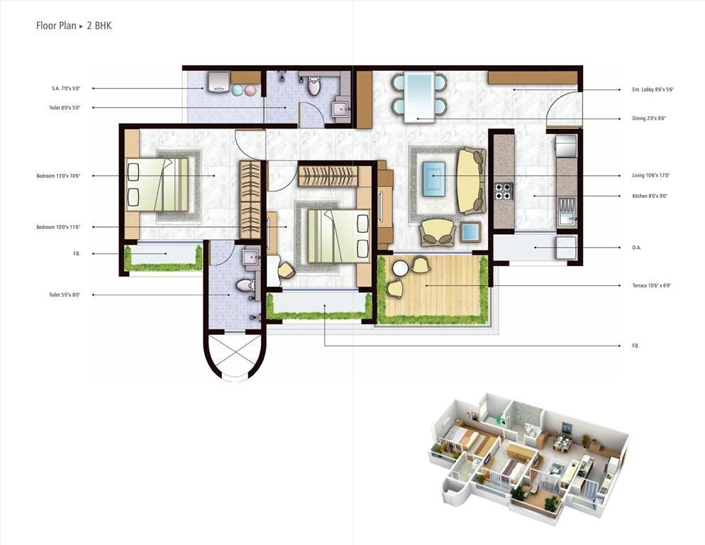2 BHK 521 Sq. Ft. Apartment
