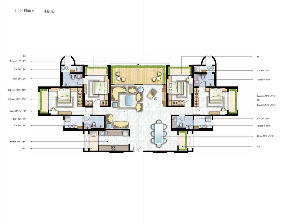 Floor plan of 4 BHK 1220 Sq. Ft. Apartment in Mohan Altezza Phase 2, Thane