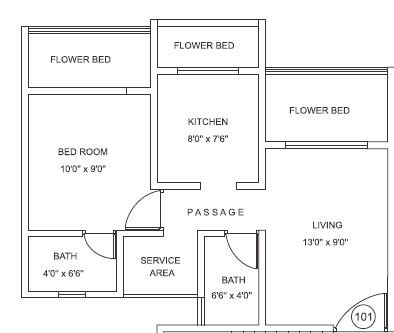 Floor plan of 1 BHK 715 Sq. Ft. Apartment in Mohan Highlands, Thane
