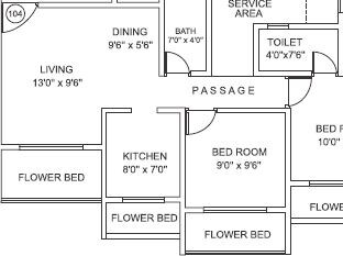 Floor plan of 2 BHK 1015 Sq. Ft. Apartment in Mohan Highlands, Thane