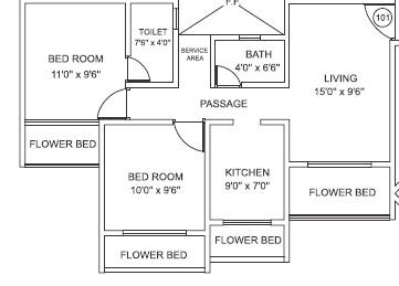 Floor plan of 2 BHK 970 Sq. Ft. Apartment in Mohan Highlands, Thane