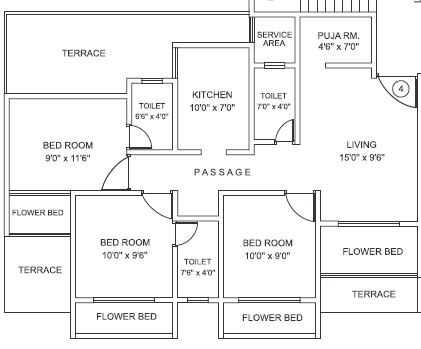 Floor plan of 3 BHK 1395 Sq. Ft. Apartment in Mohan Highlands, Thane