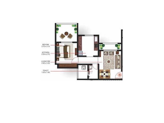 Floor plan of 1 BHK 281 Sq. Ft. Apartment in Mohan Nano Estates, Thane