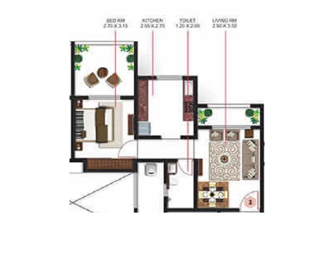 Floor plan of 1 BHK 319 Sq. Ft. Apartment in Mohan Nano Estates, Thane