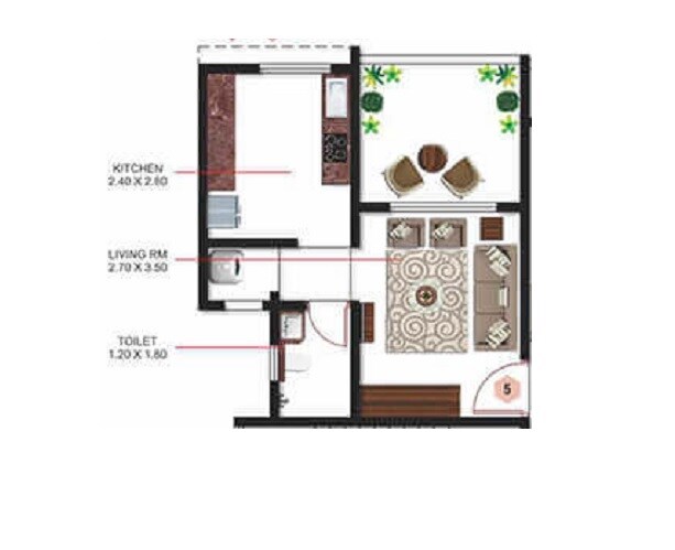 Floor plan of 1 BHK 330 Sq. Ft. Apartment in Mohan Nano Estates, Thane