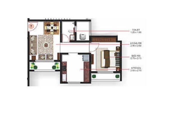 Floor plan of 1 BHK 314 Sq. Ft. Apartment in Mohan Nano Estates, Thane