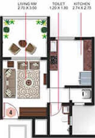 Floor plan of 198 Sq. Ft. Studio in Mohan Nano Estates, Thane