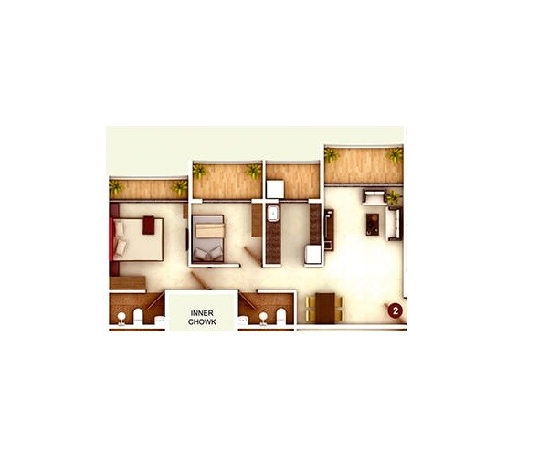 Floor plan of 2 BHK 490 Sq. Ft. Apartment in Mohan Precious Greens, Thane